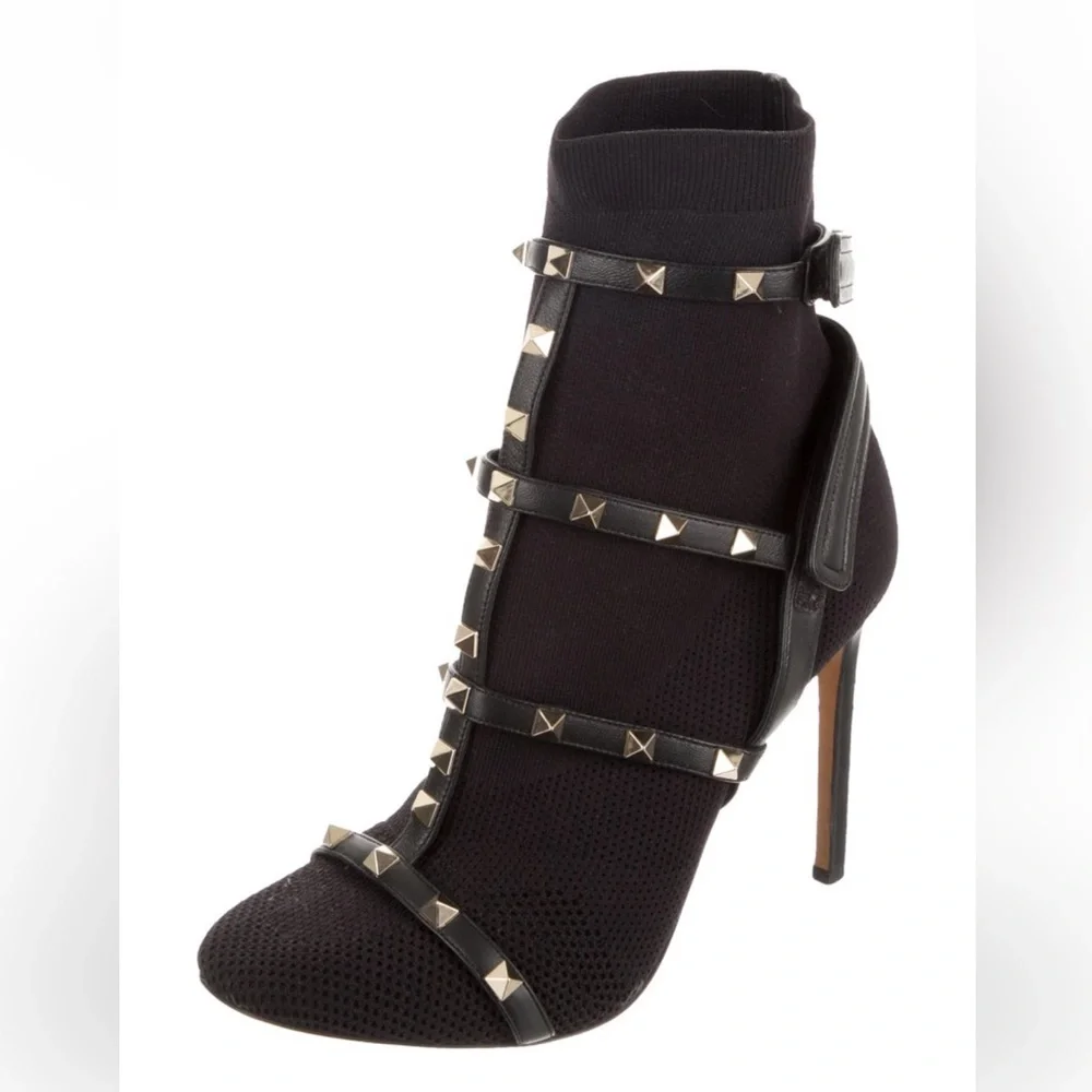 Valentino Black Studded Heeled Boots - Picture 1 of 6